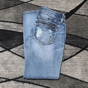 MISS ME SIGNATURE ANKLE SKINNY ZIPPER DISTRESSED DENIM JEAN PRICE FIRM